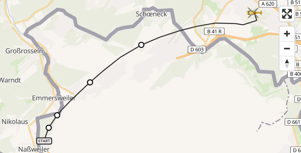 Flugroute Rettungshubschrauber Rosbruck - Saarbrücken, 25 April 2026, 16:50