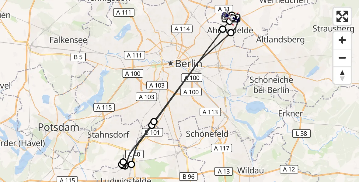 Flugroute Polizeihubschrauber Ahrensfelde Hubschrauberlandeplatz - Ahrensfelde Hubschrauberlandeplatz, 25 April 2026, 16:52
