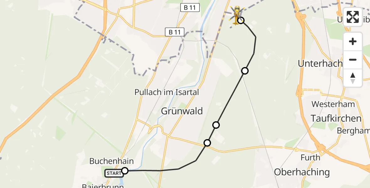 Flugroute Rettungshubschrauber Baierbrunn - ADAC Air Rescue Center Hubschrauberlandeplatz (Christoph 1), 25 April 2026, 16:51