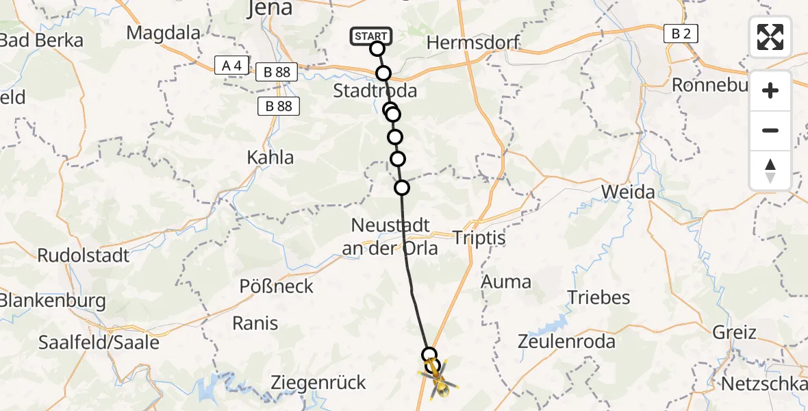 Flugroute Rettungshubschrauber Schöngleina - Pörmitz, 25 April 2026, 16:52