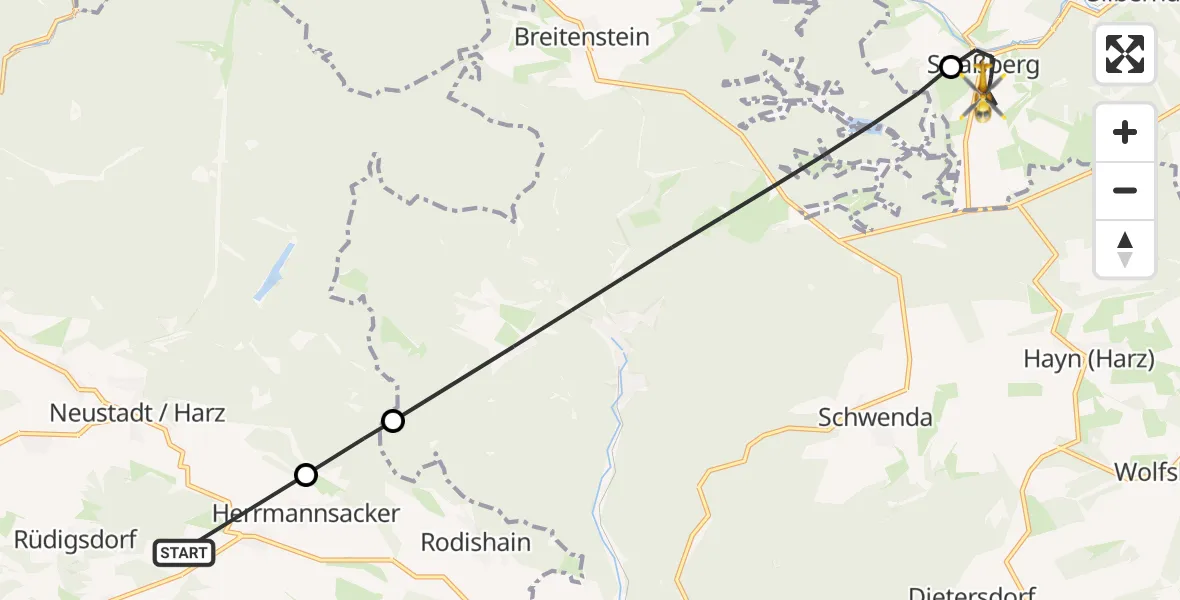 Flugroute Rettungshubschrauber Nordhausen - Harzgerode, 25 April 2026, 16:54