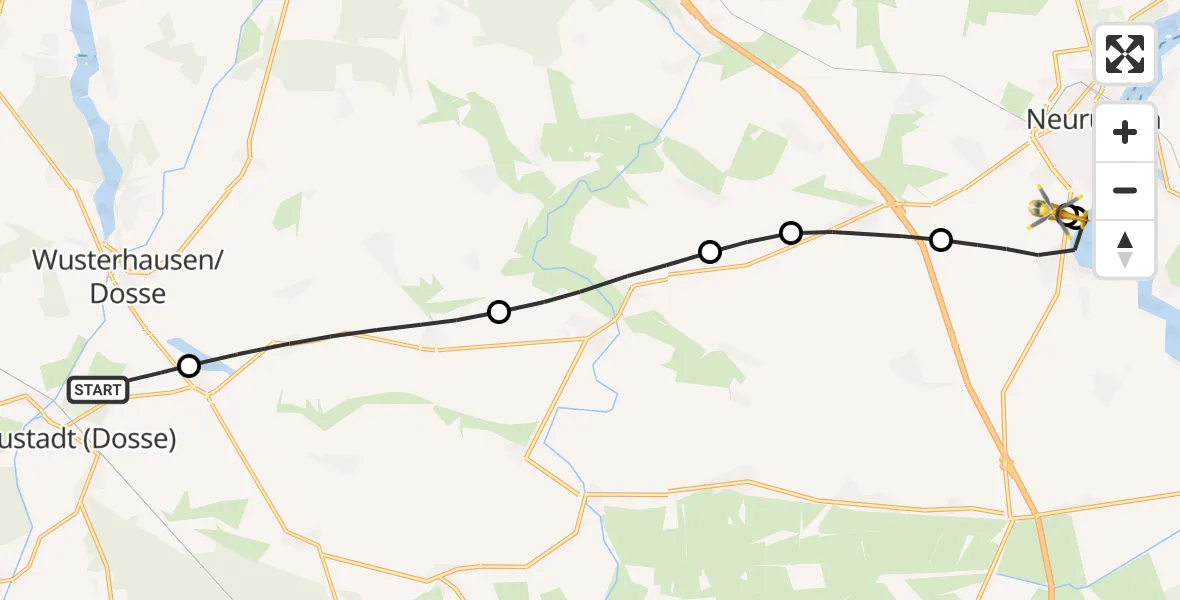 Flugroute Rettungshubschrauber Neustadt (Dosse) - Rupin Hospital, 25 April 2026, 17:01