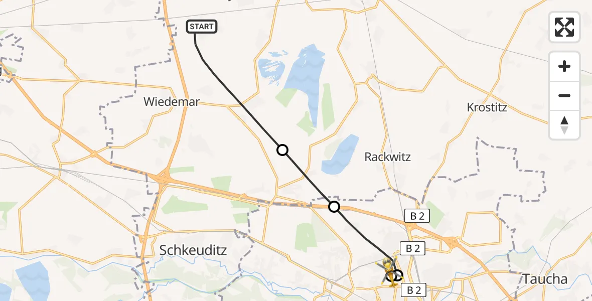 Flugroute Rettungshubschrauber Wiedemar - Sankt Georg Hospital Leipzig Reserve, 25 April 2026, 17:07