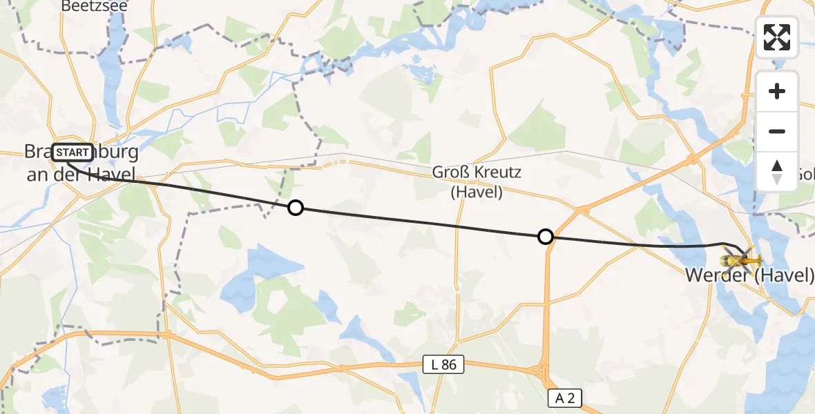 Flugroute Rettungshubschrauber Brandenburg an der Havel - Werder (Havel), 25 April 2026, 17:28