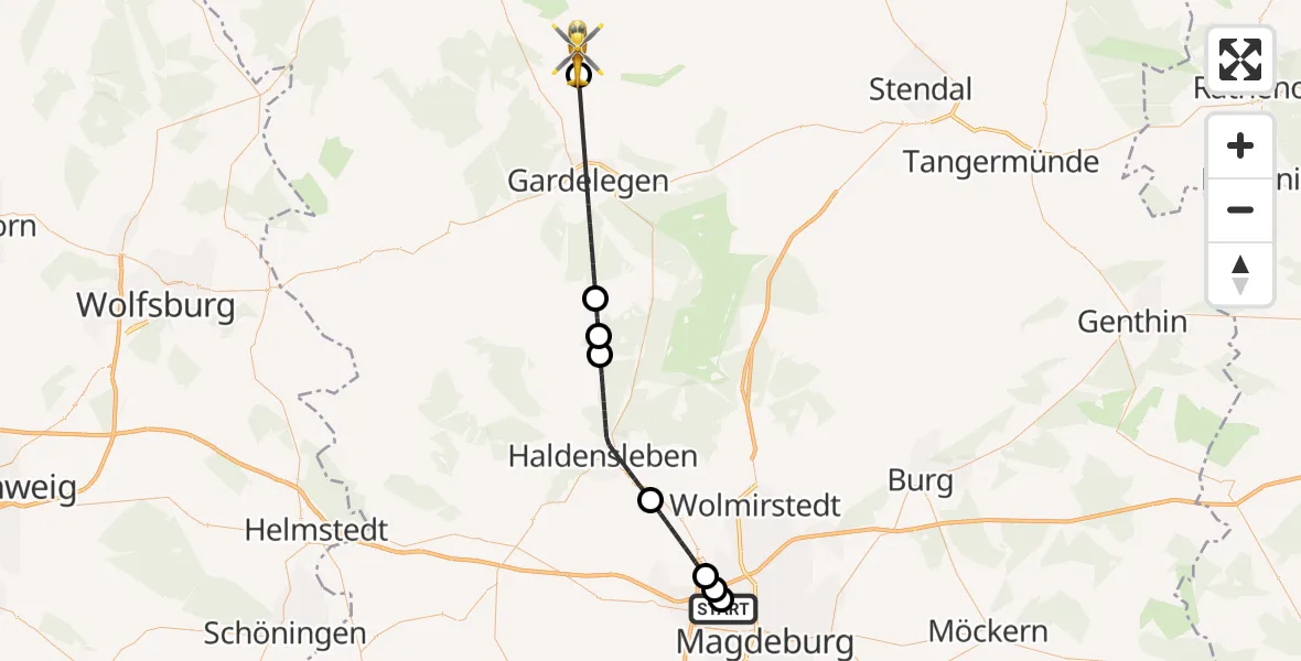 Flugroute Rettungshubschrauber Magdeburg Hospital - Kalbe (Milde), 25 April 2026, 17:31