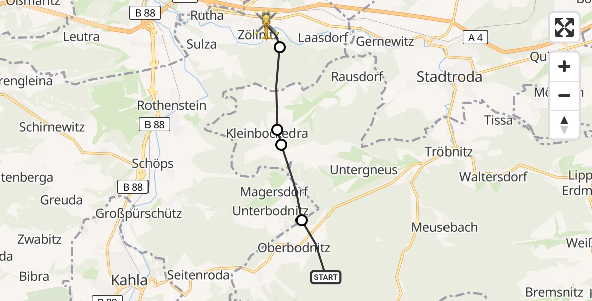 Flugroute Rettungshubschrauber Oberbodnitz - Zöllnitz, 25 April 2026, 17:41
