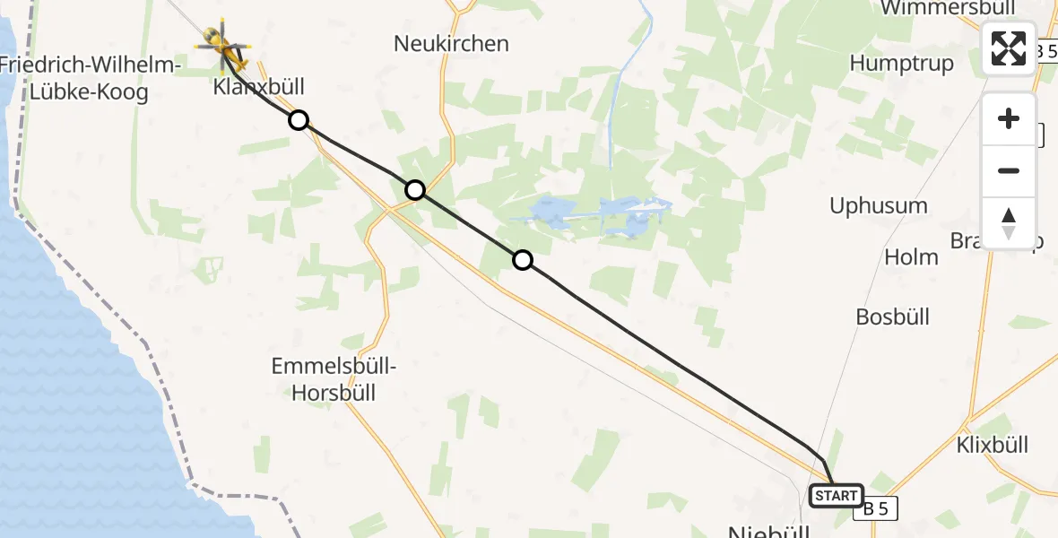 Flugroute Rettungshubschrauber Niebüll - Klanxbüll, 25 April 2026, 17:41