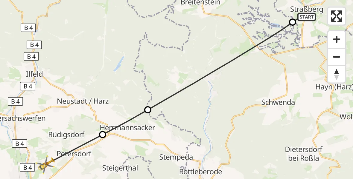 Flugroute Rettungshubschrauber Harzgerode - Nordhausen, 25 April 2026, 17:53