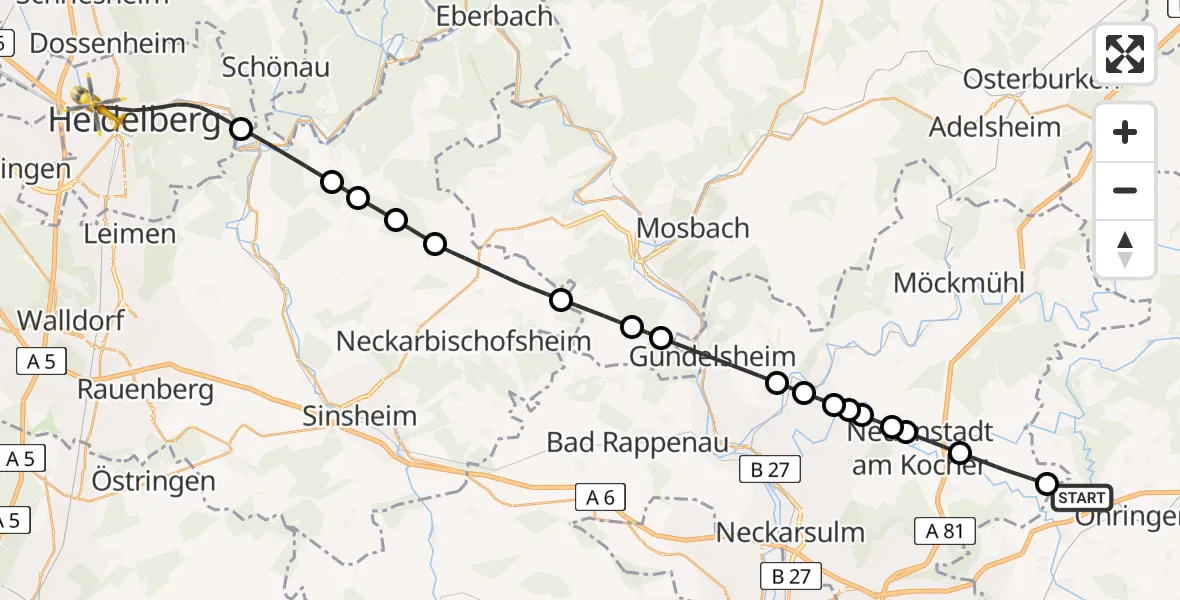 Flugroute Rettungshubschrauber Öhringen - Heidelberg, 25 April 2026, 17:55