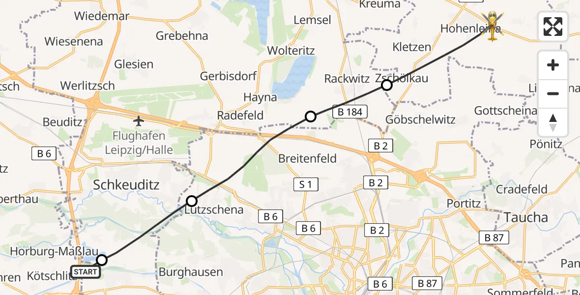 Flugroute Rettungshubschrauber Leuna - Krostitz, 25 April 2026, 17:57