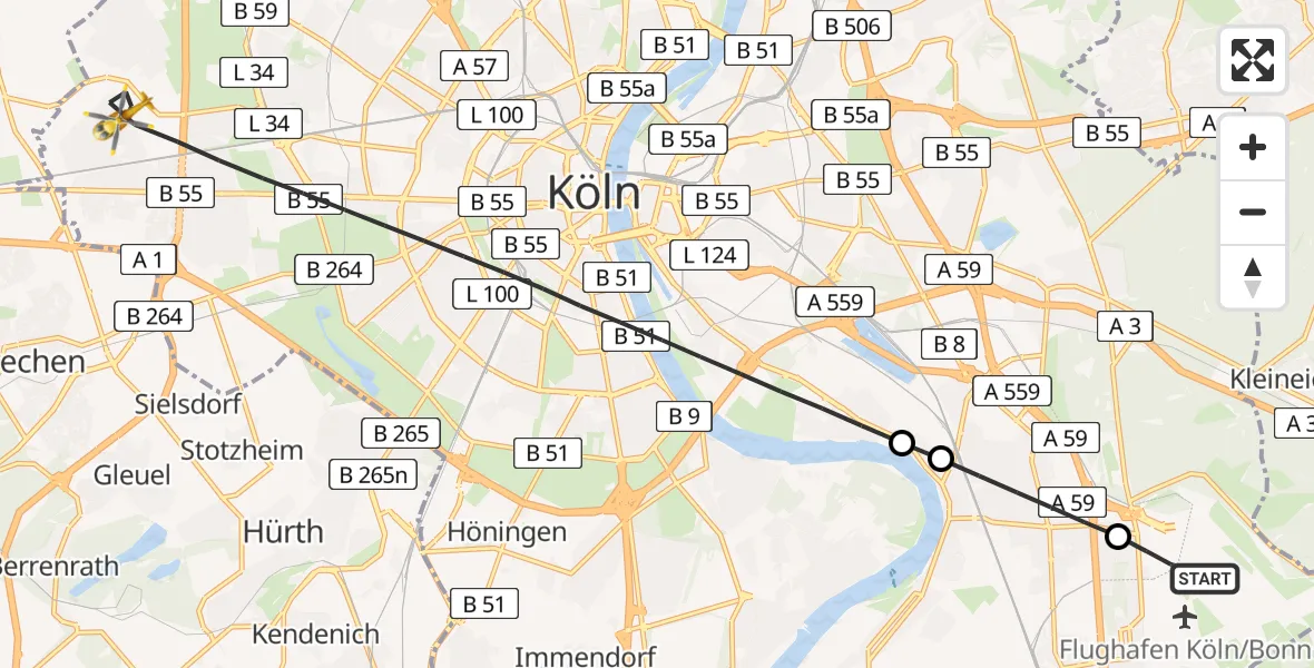 Flugroute Rettungshubschrauber Köln Bonn Flughafen - Köln, 25 April 2026, 18:07