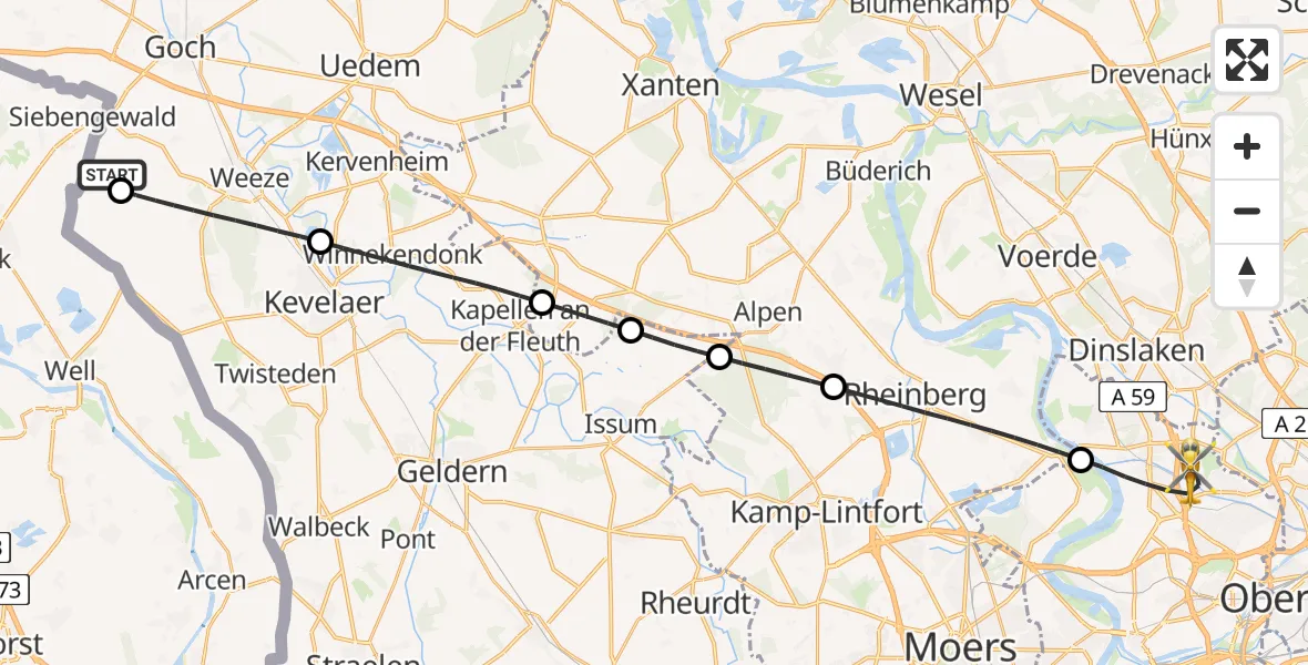 Flugroute Rettungshubschrauber Goch - Duisburg, 25 April 2026, 18:07