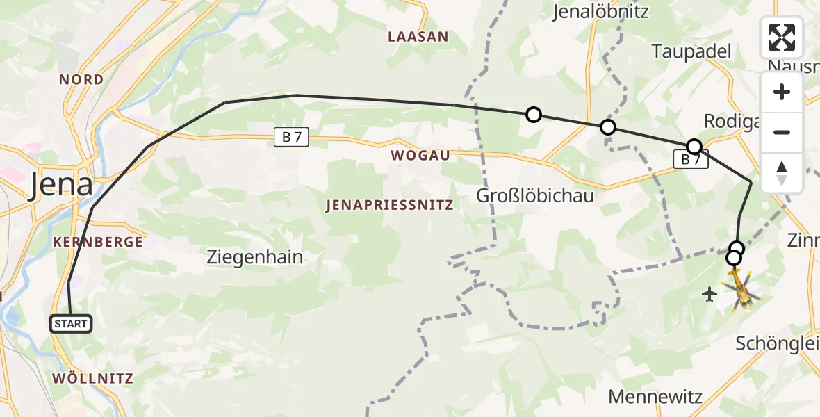 Flugroute Rettungshubschrauber Jena - Jena-Schöngleina Flugplatz, 25 April 2026, 18:10