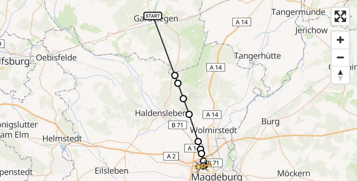 Flugroute Rettungshubschrauber Gardelegen - Magdeburg Hospital, 25 April 2026, 18:12
