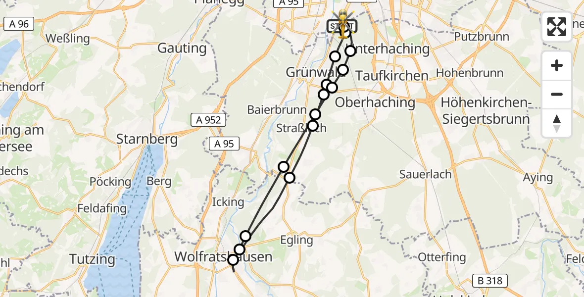 Flugroute Rettungshubschrauber ADAC Air Rescue Center Hubschrauberlandeplatz (Christoph 1) - ADAC Air Rescue Center Hubschrauberlandeplatz (Christoph 1), 25 April 2026, 18:12
