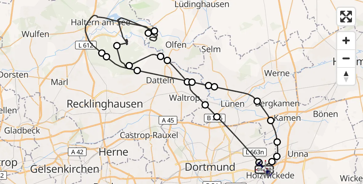 Flugroute Polizeihubschrauber Dortmund Flughafen - Dortmund Flughafen, 25 April 2026, 18:18