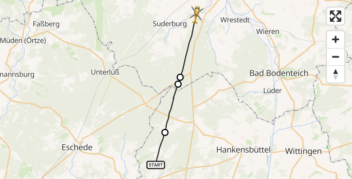 Flugroute Rettungshubschrauber Steinhorst - Uelzen, 25 April 2026, 18:21