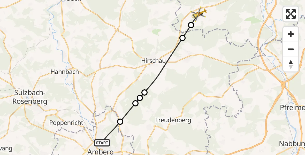 Flugroute Rettungshubschrauber Amberg - Kohlberg, 25 April 2026, 18:33