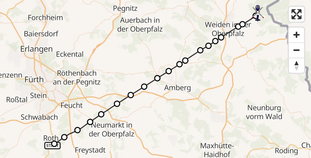 Flugroute Polizeihubschrauber Flugplatz Roth - Flossenbürg, 25 April 2026, 18:41