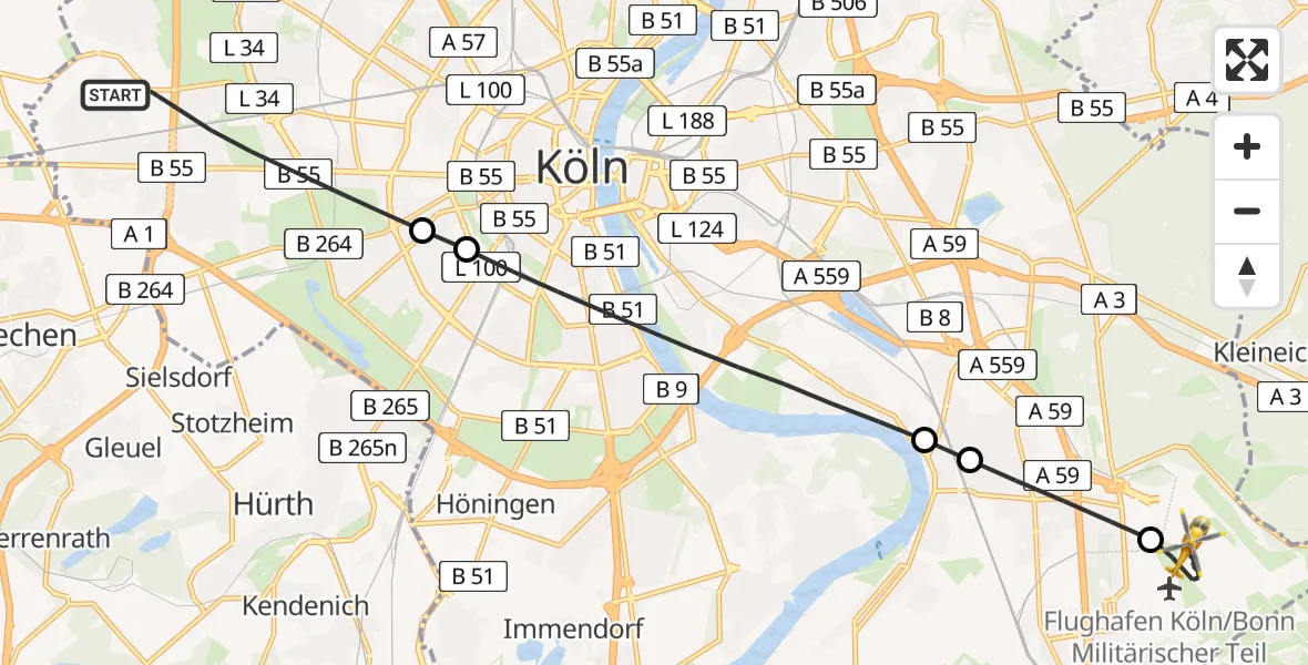 Flugroute Rettungshubschrauber Köln - Köln Bonn Flughafen, 25 April 2026, 18:43