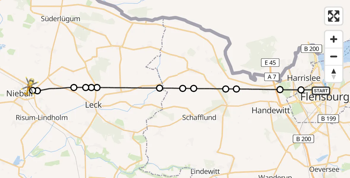 Flugroute Rettungshubschrauber Flensburg - Niebüll, 25 April 2026, 18:53