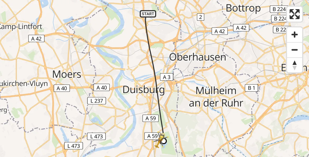 Flugroute Rettungshubschrauber Duisburg - Duisburg Air Rescue Hubschrauberlandeplatz (Christoph 9), 25 April 2026, 18:56