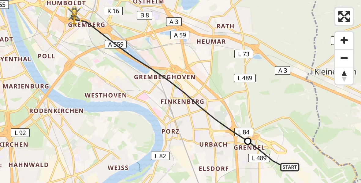 Flugroute Ambulanzhubschrauber Köln Bonn Flughafen - Köln, 25 April 2026, 18:58
