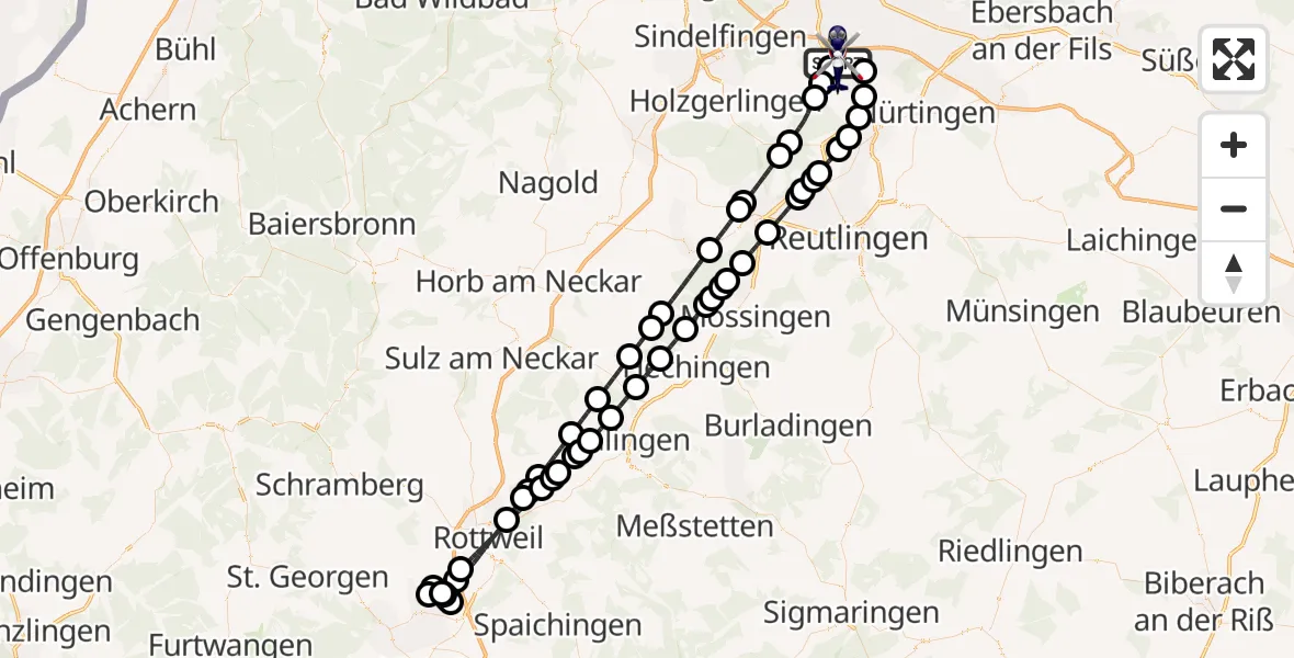 Flugroute Polizeihubschrauber Flughafen Stuttgart - Flughafen Stuttgart, 25 April 2026, 19:03