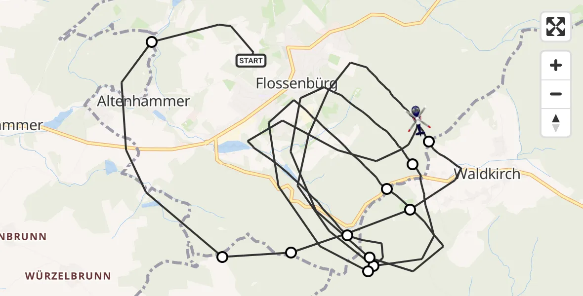 Flugroute Polizeihubschrauber Flossenbürg - Flossenbürg, 25 April 2026, 19:34