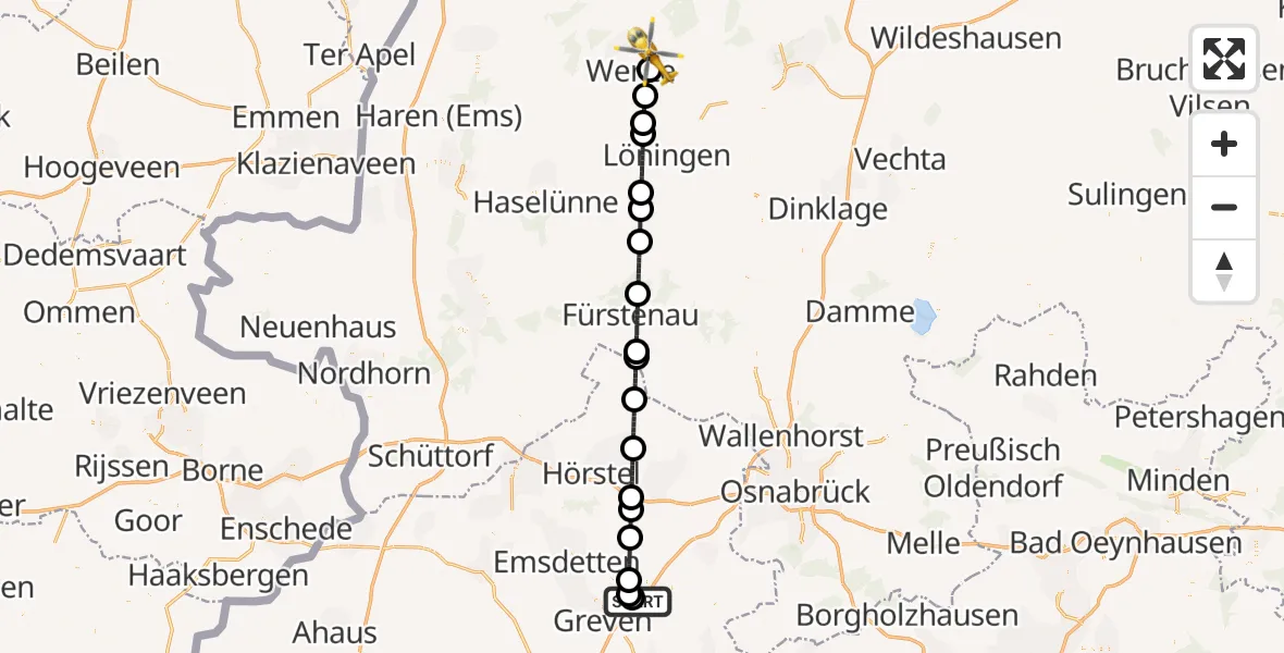 Flugroute Ambulanzhubschrauber Christoph  Westfalen-ADAC - Werlte, 25 April 2026, 19:43