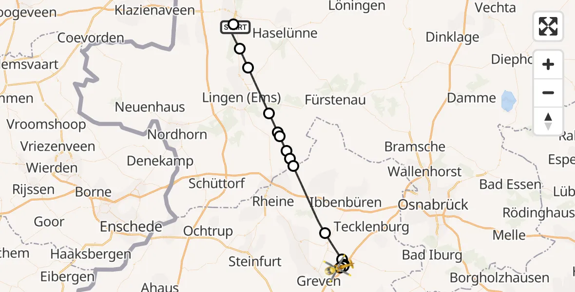 Flugroute Ambulanzhubschrauber Meppen Ludmillenstift Hospital - Christoph  Westfalen-ADAC, 25 April 2026, 21:27