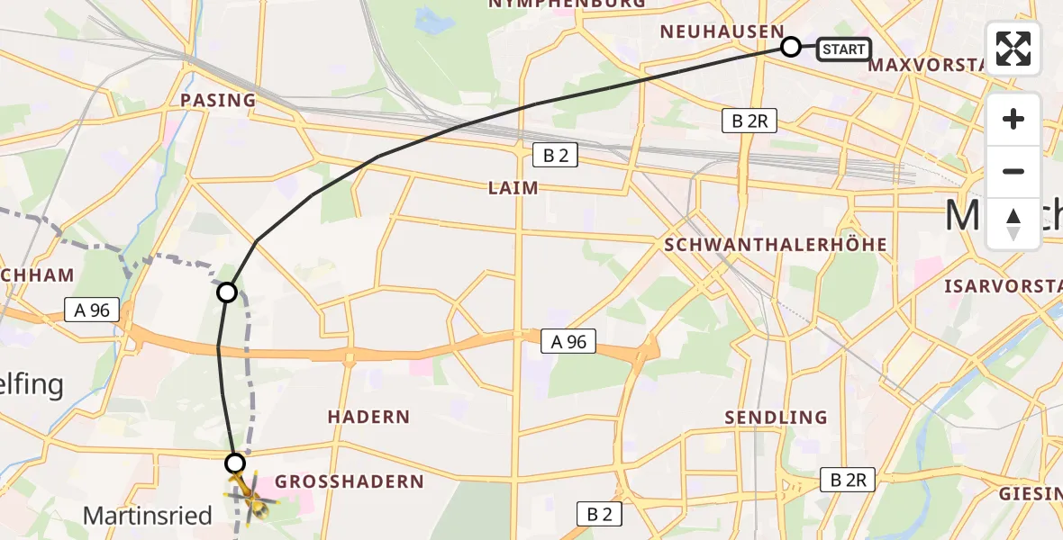Flugroute Rettungshubschrauber Deutsches Herzzentrum München - DRF Air Rescue München Hubschrauberlandeplatz, 25 April 2026, 23:02