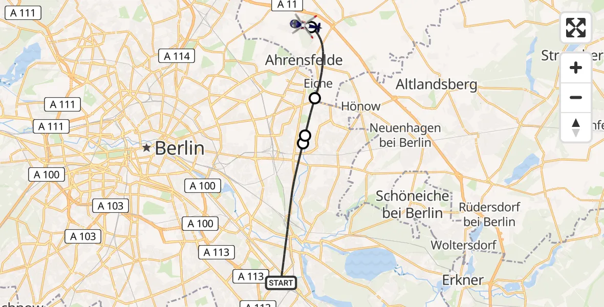 Flugroute Polizeihubschrauber Berlin - Ahrensfelde Hubschrauberlandeplatz, 26 April 2026, 01:08