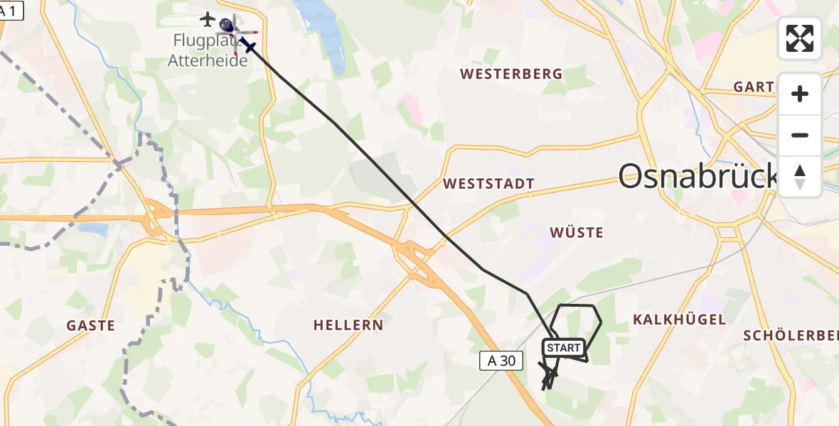 Flugroute Polizeihubschrauber Osnabrück - Atterheide Flugplatz, 26 April 2026, 01:15