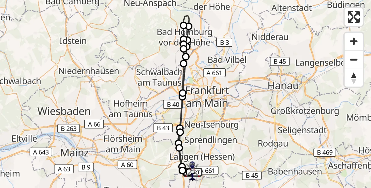 Flugroute Polizeihubschrauber Flughafen Frankfurt-Egelsbach - Flughafen Frankfurt-Egelsbach, 26 April 2026, 01:42