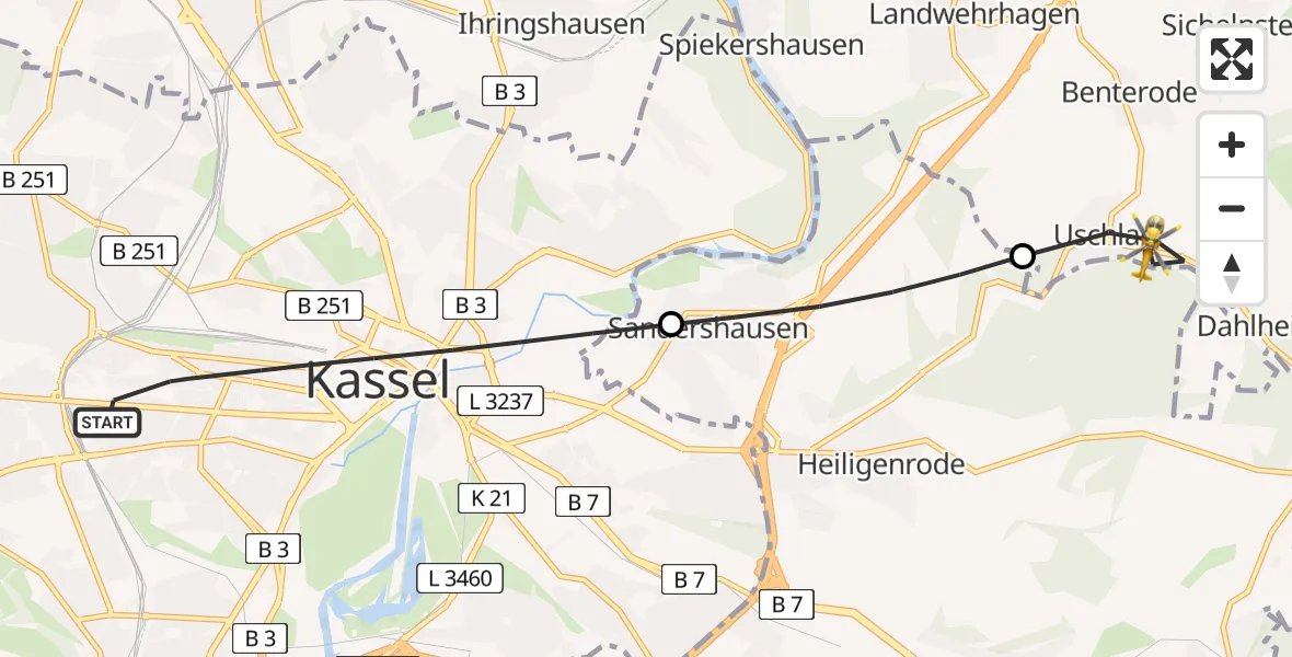 Flugroute Rettungshubschrauber Kassel - Staufenberg, 26 April 2026, 05:34