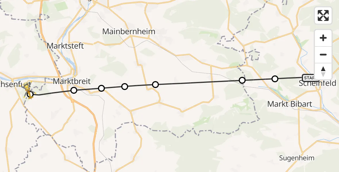 Flugroute Rettungshubschrauber Scheinfeld - Ochsenfurt Hospital, 26 April 2026, 05:45