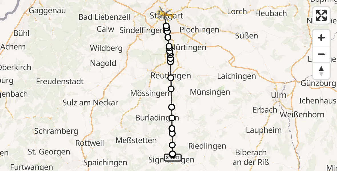 Flugroute Rettungshubschrauber Sigmaringen - Stuttgart, 26 April 2026, 06:13
