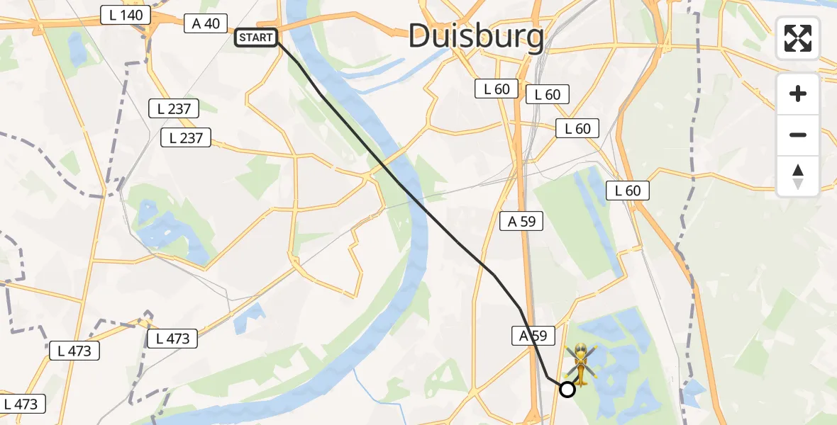 Flugroute Rettungshubschrauber Duisburg - Duisburg Air Rescue Hubschrauberlandeplatz (Christoph 9), 26 April 2026, 06:15