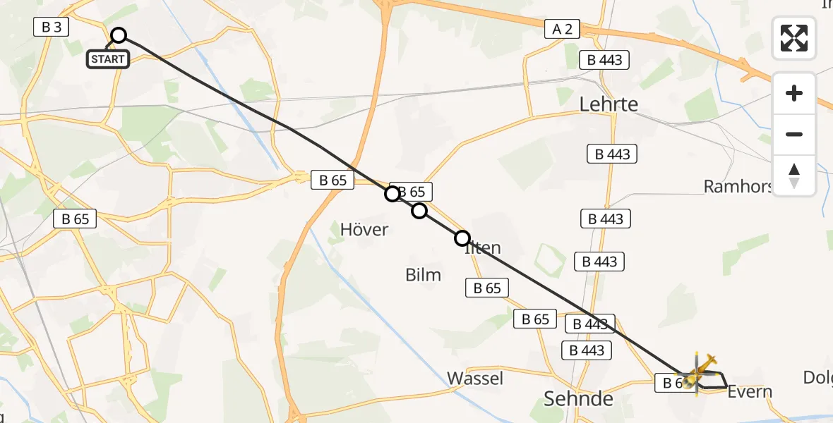 Flugroute Rettungshubschrauber Hannover Luftrettung Hubschrauberlandeplatz (Christoph 4) - Sehnde, 26 April 2026, 06:29