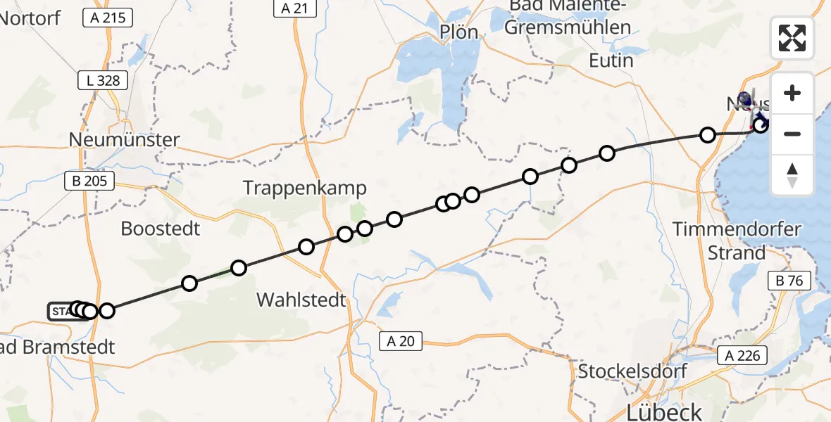 Flugroute Polizeihubschrauber Bad Bramstedt Hubschrauberlandeplatz - Neustadt in Holstein, 26 April 2026, 06:42