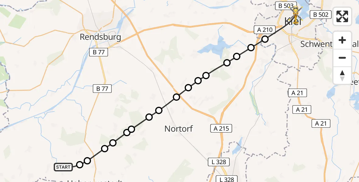 Flugroute Rettungshubschrauber Osterstedt - Kiel, 26 April 2026, 06:51