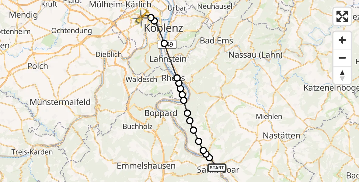 Flugroute Rettungshubschrauber Sankt Goarshausen - Koblenz, 26 April 2026, 06:53