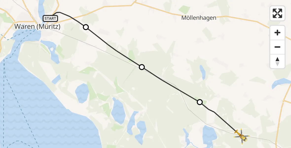 Flugroute Rettungshubschrauber Waren (Müritz) - Klein Vielen, 26 April 2026, 06:54