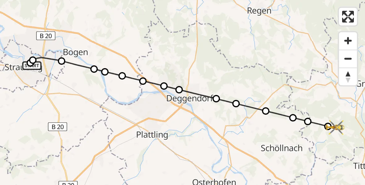 Flugroute Rettungshubschrauber Sankt Elisabeth Hospital Straubing - Thurmansbang, 26 April 2026, 06:58