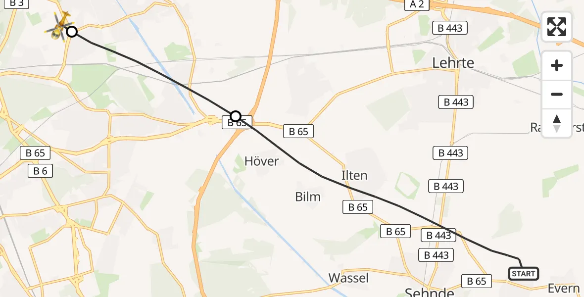 Flugroute Rettungshubschrauber Sehnde - Hannover Luftrettung Hubschrauberlandeplatz (Christoph 4), 26 April 2026, 07:00