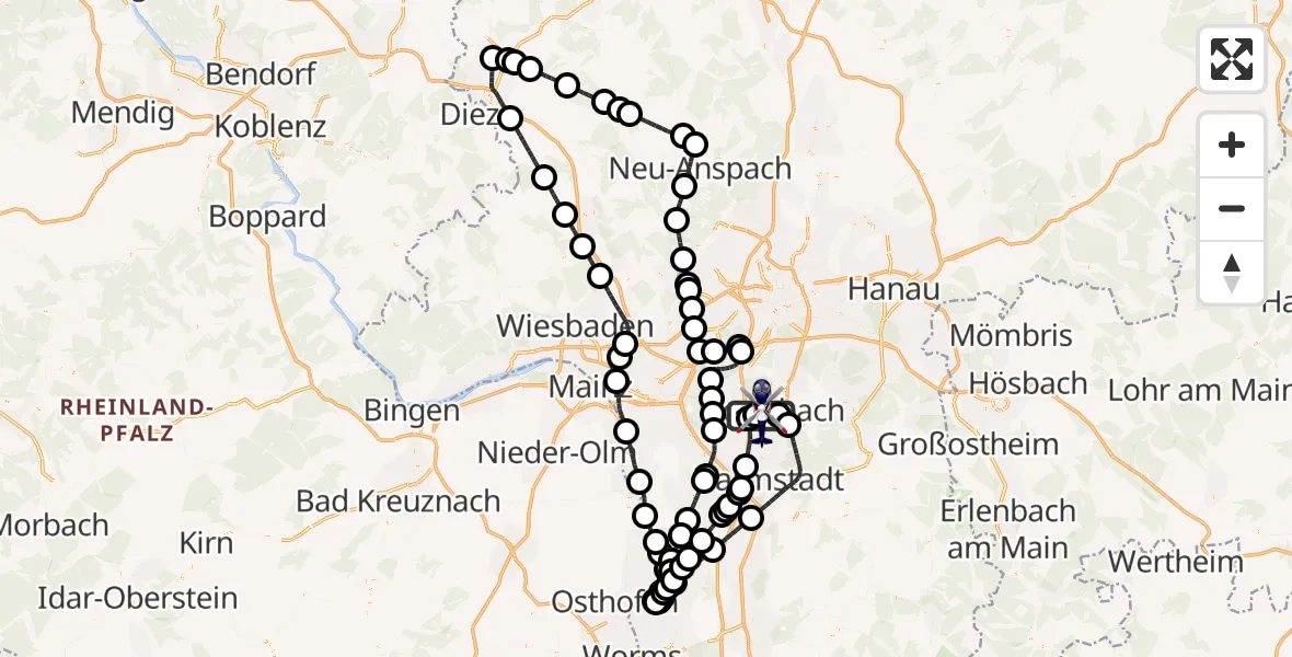 Flugroute Polizeihubschrauber Flughafen Frankfurt-Egelsbach - Flughafen Frankfurt-Egelsbach, 26 April 2026, 07:23