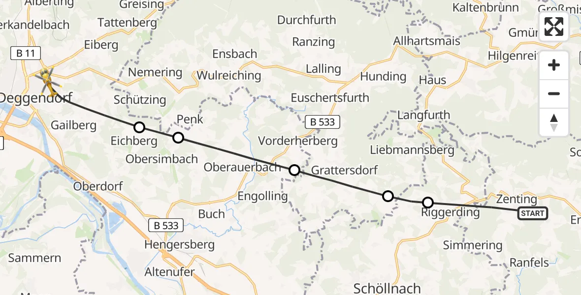 Flugroute Rettungshubschrauber Zenting - Deggendorf, 26 April 2026, 07:28