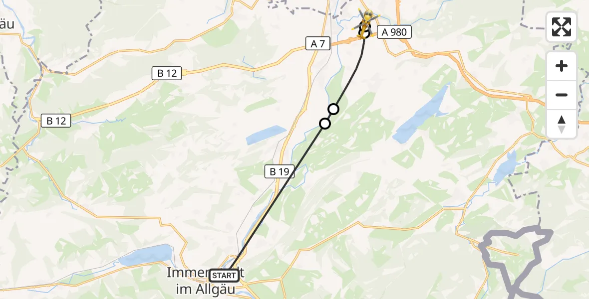 Flugroute Rettungshubschrauber Immenstadt i.Allgäu - Kempten-Durach Flugplatz, 26 April 2026, 07:31