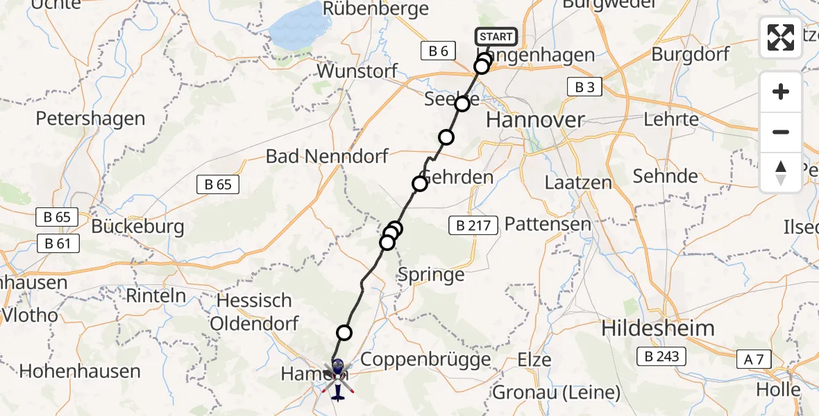 Flugroute Polizeihubschrauber Flughafen Hannover - Hameln, 26 April 2026, 07:33